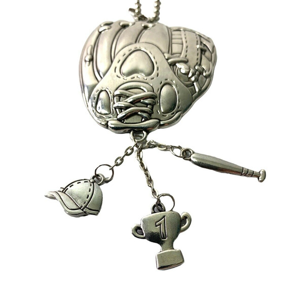 Baseball Glove & Charms Keychain Necklace Pendant Sports Mitt Cap Bat - Picture 2 of 6